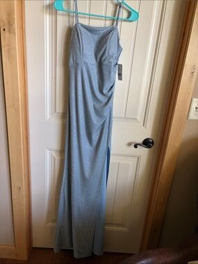Light Blue Sparkle Spaghetti-Strap Prom Gown
